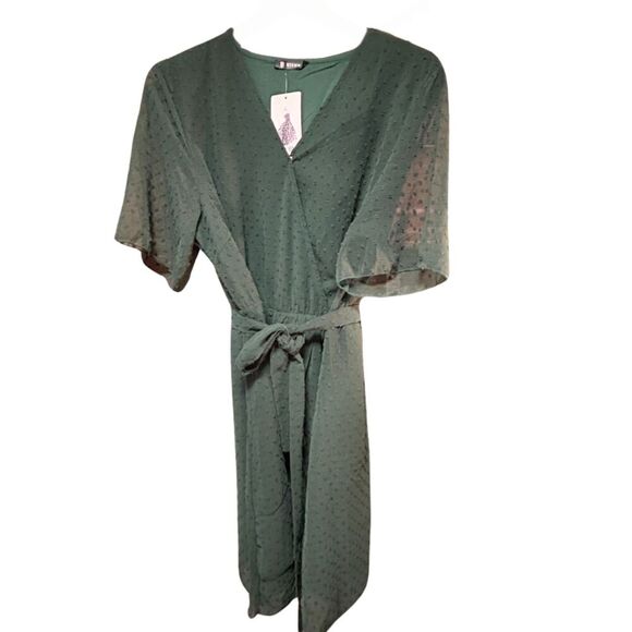 BTFBM Green Swiss Dot Midi Dress Extra Large - Picture 2 of 8